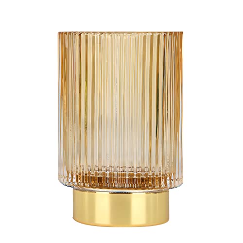 DASITON Makeup Brush holder Organizer,Crystal Cosmetic Makeup Brush Glass Brushes Storage Holder, Vintage Make Up Brush Cup Pen Pencil Holder striped vase(Coffee L) - color: Coffee, size: L