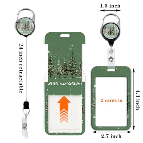 Sage Green Lanyard Badge Holder Retractable Clip, Vertical ID Card Protector & Badge Reel with Belt Clip for Women Nurse Teacher Student - color: Winter Wonderland