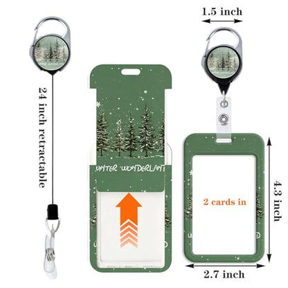 Sage Green Lanyard Badge Holder Retractable Clip, Vertical ID Card Protector & Badge Reel with Belt Clip for Women Nurse Teacher Student - color: Winter Wonderland