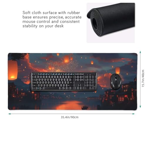 XXL Gaming Mouse Pad 35.4 x 15.7 Inch, Large Desk Mousepad | Moonlit Asian Landscape Design , Non-Slip Rubber Base, Water-Resistant Surface and Stitched Edges for Gaming, Office & Home - color: Moonlit Asian Landscape