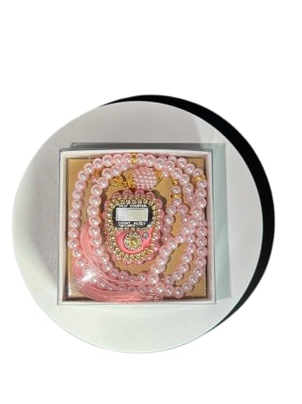 Islamic Holiday Decor Misbaha Tasbeeh & Counter Gift Set - Home Decoratives, Gifting Islam Ramadan Mubarak, Hajj, Muslim Allah Prayer Beads New Year for Women, Men, Kids, Child Birthday (Pink) - color: Pink
