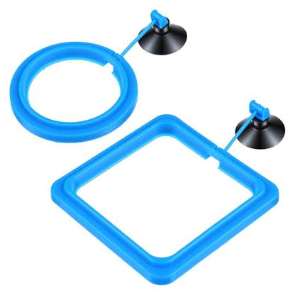 2PCS Fish Feeding Ring, EVA Aquarium Floating Plant Corral with Strong Suction Cup, 2 Sizes Fish Tank Accessories for Mini Betta Tank, Floating Plants Holder|Feeder|Corral(Round + Square)