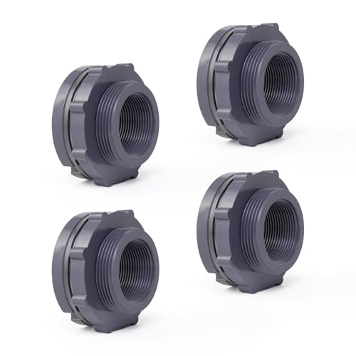 ChillWaves PVC Bulkhead Fitting 1-1/4" Double Thread Connector Adapter for Water Tank, Aquariums, Rain barrels(4-PACK) - size: 1-1/4 INCH, style: Bulkhead Fitting