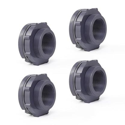 ChillWaves PVC Bulkhead Fitting 1-1/4" Double Thread Connector Adapter for Water Tank, Aquariums, Rain barrels(4-PACK) - size: 1-1/4 INCH, style: Bulkhead Fitting