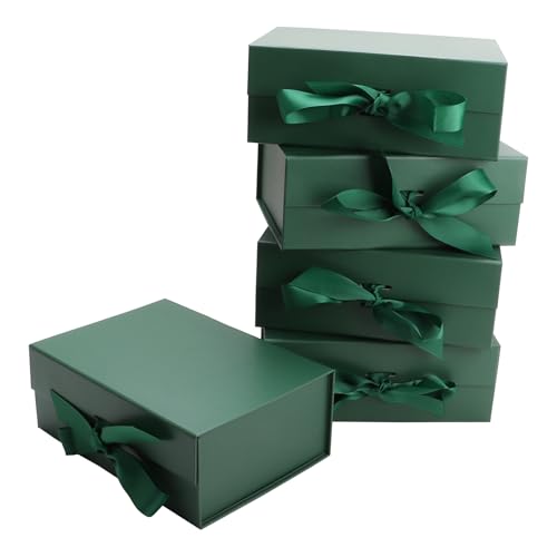 Magnetic Gift Box L11.5*W8.6*H4.2inch Ribbon Foldable Gift Packaging Boxes - color: Dark Green, size: Large-L11.5*W8.6*H4.2inch
