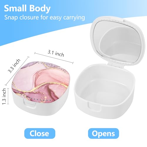 Retainer Case With Mirror and Ventilation Holes - Mouth Guard, Denture, Orthodontic Aligner, Night Guard - Pink Marble - color: Pink Marble
