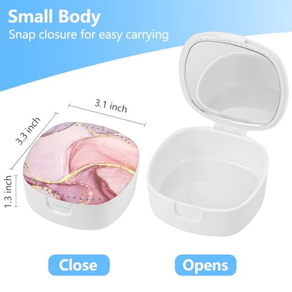 Retainer Case With Mirror and Ventilation Holes - Mouth Guard, Denture, Orthodontic Aligner, Night Guard - Pink Marble - color: Pink Marble