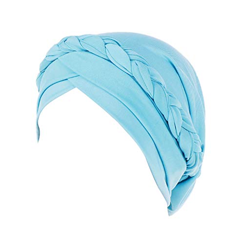 Fxhixiy Silky Braid Turban Cap for Women Cancer Chemo Beanie Hijab Headwear - color: Lake Blue