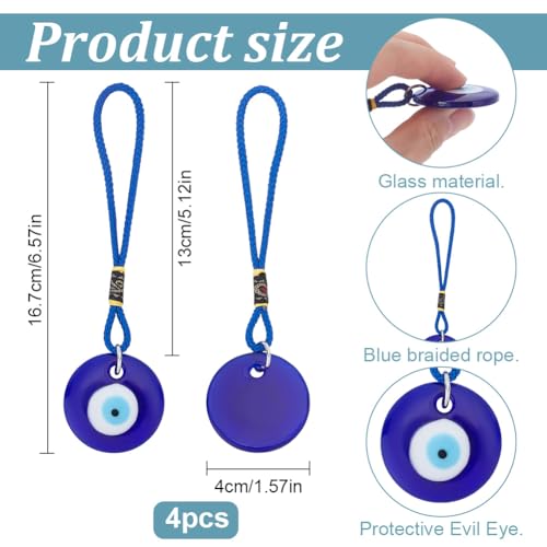 WEBEEDY 12 Pcs Evil Eye Car Charm Blue Turkish Evil Eye Car Hanging Ornament, Blue Bead Lucky Charm for Cars Rearview Mirror Window Door Protection Home Wall Decor, Gift for Father's Day Wedding