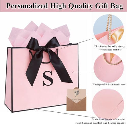 Topaliving Personalized Gift Bag with Card and Tissue Paper, 26 Letters Birthday Gift Bag 13'' Custom Valentines Weddings Present with Initials/Numbers for Women Men Kids (Red,H) - color: Red, size: H