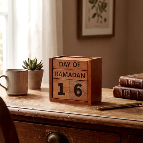 Tinlade Ramadan Countdown Calendar 2026 Wooden Ramadans Decorations for Home Wood Perpetual Block Calendar Ramadan Gift for Kid Farmhouse Eid Mubarak Ramadans Advent Calendars for Desk Table(Brown)