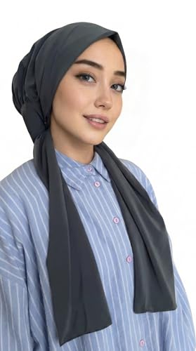 Instant Hijab Scarf for Women – Soft, No-Iron, No-Pins, Ready-to-Wear Hijab – Stretchy & Lightweight Polyester Fabric - color: C10 Antrasite