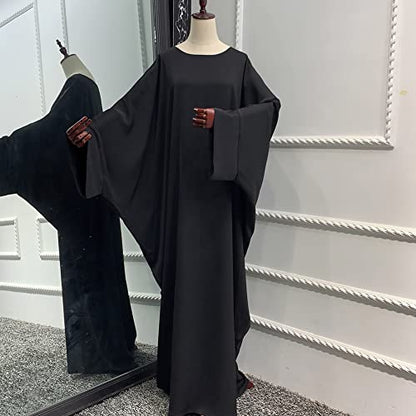 Muslim Dress for Women Pakistani Kaftan Abaya Robe + Hijab Arabic Islamic Prayer Clothes Dubai Outfits - color: Black Set