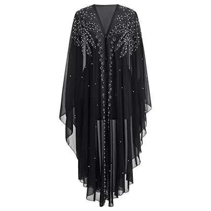 OBEEII Muslim Dress for Women Loose Batwing Sleeved Hooded Beaded Embroidery Long Abaya Dress Kaftan Abayas Islamic Robe - color: Bs07