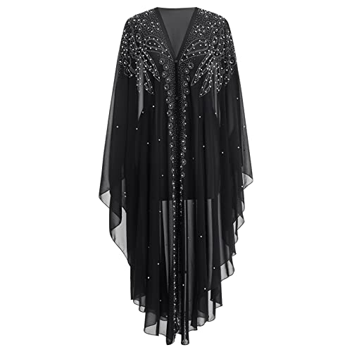 OBEEII Muslim Dress for Women Loose Batwing Sleeved Hooded Beaded Embroidery Long Abaya Dress Kaftan Abayas Islamic Robe - color: Bs07