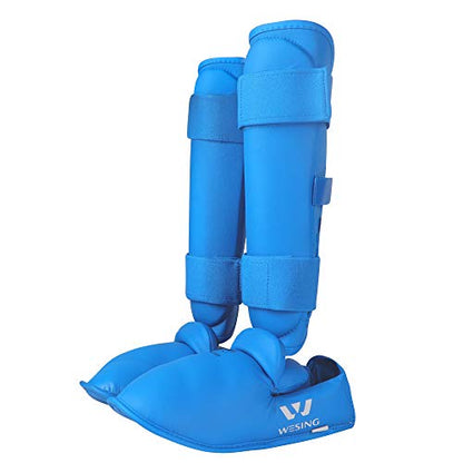 WESING Karate shin and Instep Guard Karate Gloves Approved by WKF - color: blue, size: Small