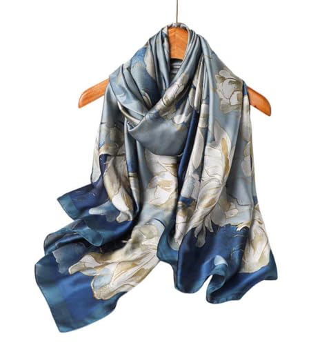 Xyueanlo Scarfs for Women Lightweight Scarves Fashion Print Floral Pattern Head Scarf Wraps Shawls - color: Blue White