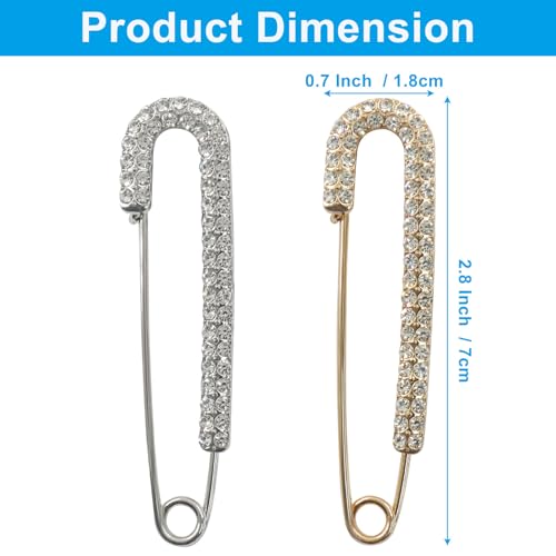 4 Pack Rhinestone Safety Pins Brooch Decorative Safety Pins for Clothing, Shawl Brooch Scarf Pins for Women Sweater Clips, Lapel & Hat Accessories(Gold & Silver)