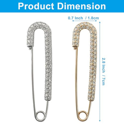 4 Pack Rhinestone Safety Pins Brooch Decorative Safety Pins for Clothing, Shawl Brooch Scarf Pins for Women Sweater Clips, Lapel & Hat Accessories(Gold & Silver)