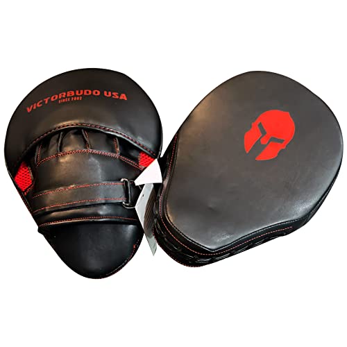 Punch Boxing Mitts Focus Pads Kicking Punching Leather Target Boxing Pads Karate Combat Martial Arts Training Gloves Muay Thai Pad for Adults Unisex Black Color (Pair)