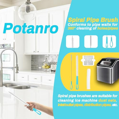 Potanro Ice Machine Cleaner Brush Sets,14Pcs Ice Maker Cleaner Tools | Gap Crevice Cleaning Brushes Tools Small Spaces, Scrub Sponge, Thin Brush for Countertop,Cleaning Window Track, Straw, Bottle