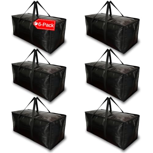 BAG-THAT! 6 - Pack Heavy Duty Large Moving Bags, with Strong Zipper and Comfortable Handles Durable & Sturdy Clothes packing Storage Bags Totes Bins Packing Moving Boxes College Supplies for moving. - size: 6 Pack