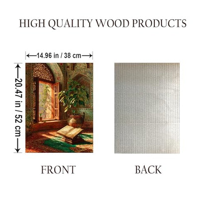 Middle Eastern Quran in Mosque Window Islam Jigsaw Puzzle - 500 Pieces Wooden Puzzle for Adults, Wall Art Gift, Finished Size: 20 x 15 Inch - color: Middle Eastern Quran in Mosque Window - 500 Pieces