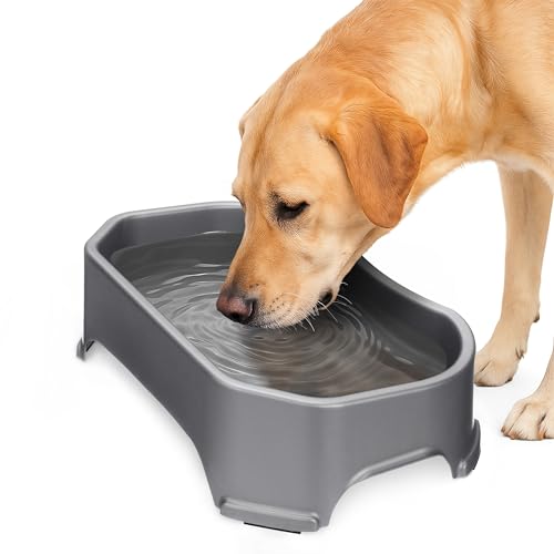 Neater Pet Brands Extra Large Water Bowl for Dogs, Outdoor Dog Water Bowl (1.25 Gallon XL Capacity), Big Trough Style Food Dish for Indoors or Outside, No Spill Large Dog Bowls, Gunmetal Grey - color: Gunmetal Grey, size: 1.25 Gallons