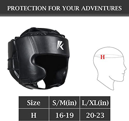 Kruzak Unisex Boxing Headgears - MMA Training, Adjustable Padded, Kara,Muay Thai Headgear, Kickboxing, Sparring, Martial Arts, Karate, Taekwondo MMA Body Equipment - color: Black, size: Large-X-Large