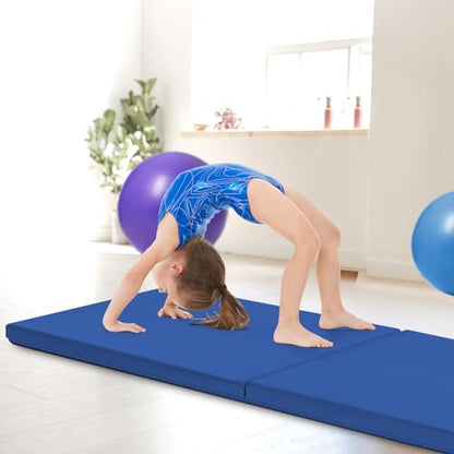 GYMAX Exercise Mat, 2 FT x 6 FT Bi-Fold with Carry Handles, Thick Home Workout Floor Mat for Gymnastics, Tumbling, Yoga, MMA, Wrestling