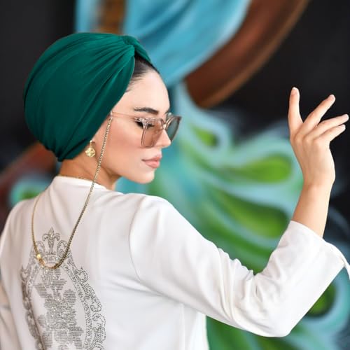 para life Knot Turbans for Women, Breathable Instant Turban|Standard Size Cotton|Pre-tied Scarf, Hijab Cap&Undercap - color: Emerald