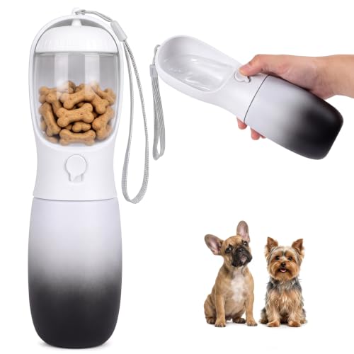 Dog Water Bottle Puppy Essentials, Portable Filtered Dispenser with Travel Dog Food Storage Container, Pet Supplies Gifts Stocking Stuffer Treat Pouches for Pet Training Outdoor Walking Hiking Camping - color: White & Black, size: 19 oz