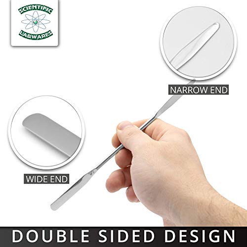 Lab Micro Double Ended Spatula Round/Tapered Arrow End, Flat Ends 50 mm X 9 mm, 7" Length, Stainless Steel - size: 7 in.