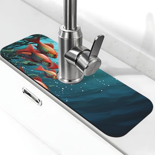 Faucet Mat for Kitchen Sink, Absorben Diatomite Fast Drying Mat Fish aquarium Faucet Suction Pad,15" x 5.5" Sink Water Splash Guard Behind Faucet Drip Catcher for Bathroom