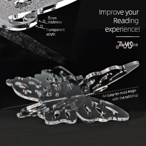 Butterfly Shaped Acrylic Book Stand for Reading, Perfect As A Cook Book Stand for Kitchen Counter Or Book Display Stand, Ideal for Hold Bibles, Magazines Or Art Books,12" x 7" x 5.2" - style: with laser logo