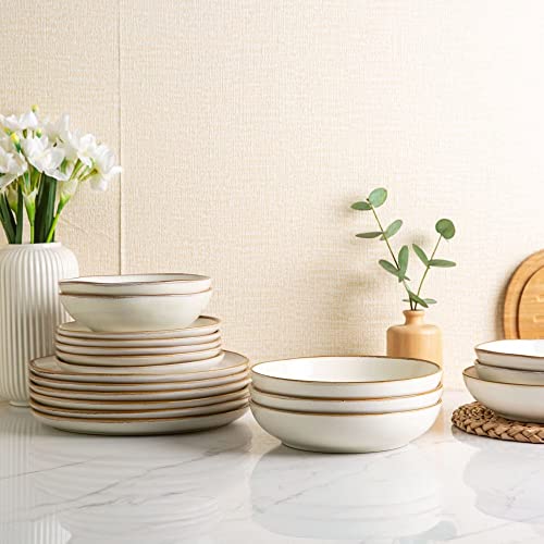 AmorArc Ceramic Dinnerware Sets for 8, 24Pcs Plates and Bowls Sets Dishes - color: Pearl White, size: Service for 8(24Pcs)