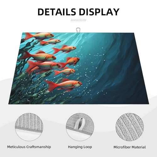 Dish Drying Mat for Kitchen Counter Super Absorbent Microfiber Kitchen Drying Mat Fish aquarium Non-slip Drainer Mats Extra Large Dish Rack Pad Kitchen Accessories 18"x24"