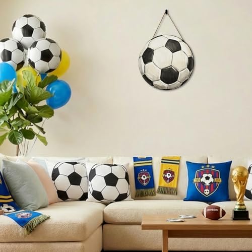Smile Classic Soccer Ball Wooden Door Hanger, Hand-Painted Style Front Door Sign for Sports Fans & Game Day Decor - style: Soccer Ball