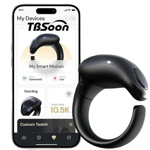 Fashion Tasbih 스마트 링, Tasbeeh 카운터, 기도 방향 표시기 가이드, 5 Azan 알람 시계, 용서, 전자 묵주, Eid al-Fitr Eid al-Adha 라마단 남성 여성용 선물-블랙 사이즈 조절 가능 - style: C블랙 사이즈 조절 가능