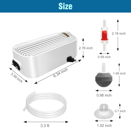 Quiet Aquarium Air Pump 9W Fish Tank Oxygen Aerator Pump with Air Stone Airline Tubing Check Valve Aquarium Bubbler for 160-300 Gallon Fish Tanks - size: 9W