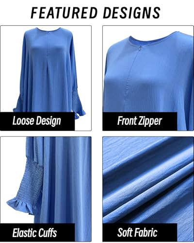 Muslim Prayer Abaya Islamic Women's Khimar Pure Color Hijab Dress Long Sleeve Dubai Kaftan - color: Lightblue