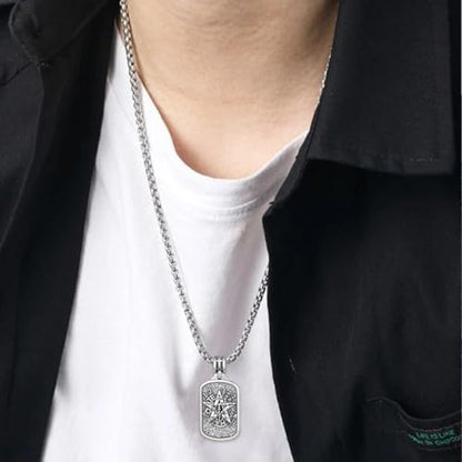 Western Catus/Knights Templar/St Michael/Santa Muerte/Praying Hand/Spartan/Virgin Mary/Tetragrammaton/Wrestlers/Allah Necklace Sterling Silver Dog Tag Necklace Christian Jewelry Gifts for Men - style: Tetragrammaton