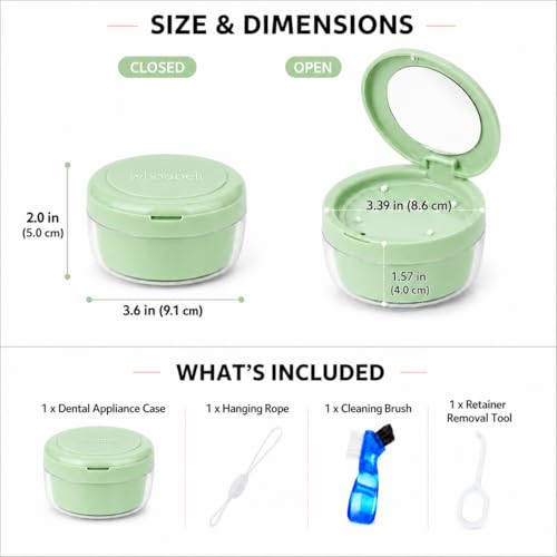 Retainer Soaking Case with Drain Basket, Leak-Proof Denture Bath Box with Magnetic Lid, Portable Cleaning Container for Aligners, Mouth Guard & Night Guard (Green) - color: Green