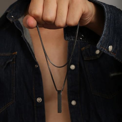 Ayatul Kursi Vertical Pendant Necklace Stainless Steel 3D Bar Allah Necklace for Men Women Islamic Quran Prayer Talisman Islamic Jewelry Islam Eid Ramadan Gift - color: Black 3D bar necklace
