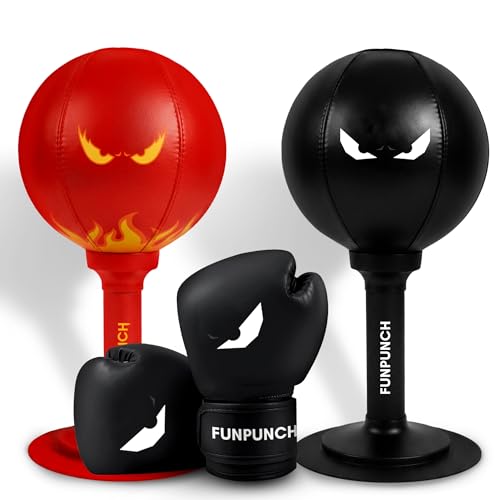Bundle - Suction Cup Punching Bag for Adults and for Kids Plus Boxing Gloves for Kids