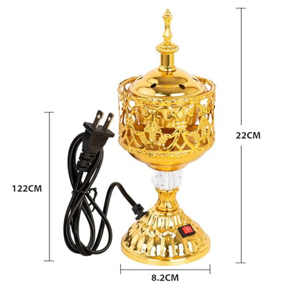 Golden Electric Incense Burner, Arabian Style Electric Incense Holder with US Plug, Middle Eastern Tabletop Decorative Censer for Yoga Spa Home Office Christian Church Decor