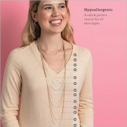 KEZEF 18K Gold Plated 925 Sterling Silver Box Chain Necklace for Women, 1mm Thin & Sturdy Italian Chain Necklace, Rose Gold & Silver Available, 15/16/18/20/22/24/30 Inch - color: Gold, size: 16 Inch