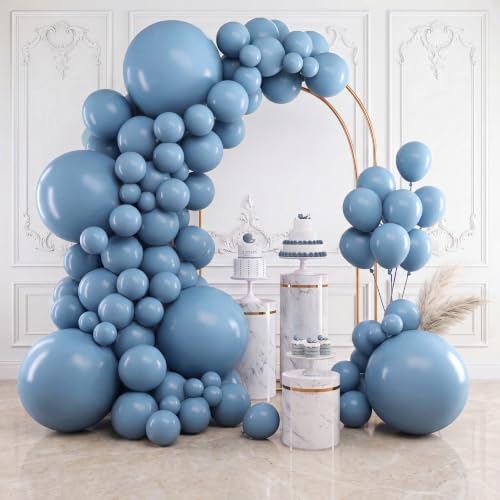 RUBFAC 154pcs Dusty Blue Balloons Different Sizes 18 12 10 5 Inch Slate Blue Boho Neutral Balloon Arch Kit for Baby Shower Graduation Birthday Party Decorations - color: Dusty Blue