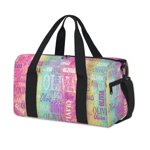 Custom Dance Large Gym Travel Bag Aqua Hot Pink Yellow Bling Glittering | Personalized Sport Sleepover Duffle Bag with Name for Trip - color: Hot Pink Aqua