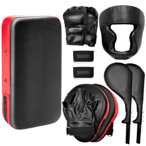 Gemscream 10 in 1 Taekwondo Kick Pad Boxing Training Equipment Set, Focus Pads Boxing Gloves Safety Head Guard Wrist Bands for Kickboxing, Karate, Muay Thai, MMA Training - color: Black